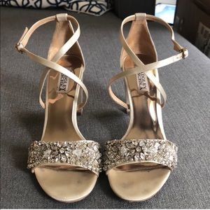 Badgley Mischka “Sandra” Beaded Ivory Block Heel